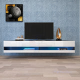 180 Wall Mounted Floating 80" TV Stand with 20 Color LEDs White Black For Home Living Room