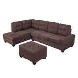 3 Piece Sectional Sofa Microfiber with Reversible Chaise Lounge Storage Ottoman