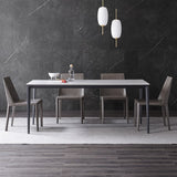 White Marble Stone Dining Table And Upholstered Chair Small Flat Rectangular Dining Table 6 Seater