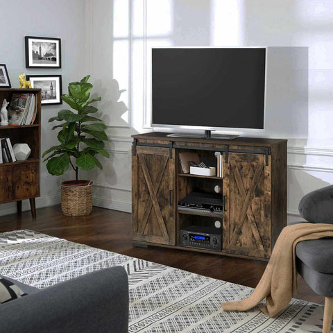 Modern Farmhouse TV Stands With 2 Side Cabinet Storage Organizer Home