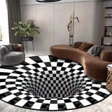 3D Vortex Illusion Back Carpet Nordic Modern Black Hole Round Area Rugs