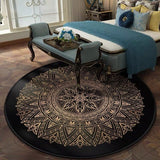 Retro Black And Gold Flowers Round Carpet Lotus Chair Floor Mat Soft Carpets