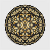 Retro Black And Gold Flowers Round Carpet Lotus Chair Floor Mat Soft Carpets