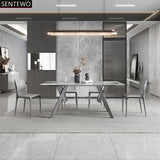 Luxury Rock Slab Dining Tables Dinner Chair Set Stainless Steel Titanium Grey Base