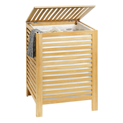 Bamboo Laundry Hamper with Lid,2-Section 120L Laundry Basket with Removable Liner