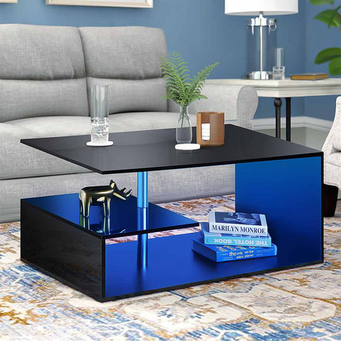 LED Coffee Table Modern High Gloss Tea Table with 3 Tier S-Shaped Open Storage