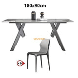 Luxury Rock Slab Dining Tables Dinner Chair Set Stainless Steel Titanium Grey Base