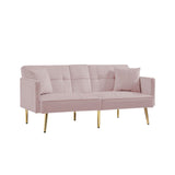 Velvet Futon Sofa Bed with 6 Golden Metal Legs, Sleeper Sofa Couch