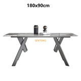 Luxury Rock Slab Dining Tables Dinner Chair Set Stainless Steel Titanium Grey Base