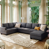 Living Room Sofa Set Large Upholstered U-Shape Sectional Sofa, Extra Wide Chaise