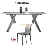 Luxury Rock Slab Dining Tables Dinner Chair Set Stainless Steel Titanium Grey Base