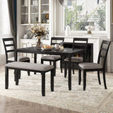 6-Piece Kitchen Simple Wooden Dining Table and Chair with Bench