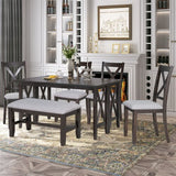 TREXM 6-Piece Family Dining Room Set Solid Wood Table and 4 Chairs with Bench