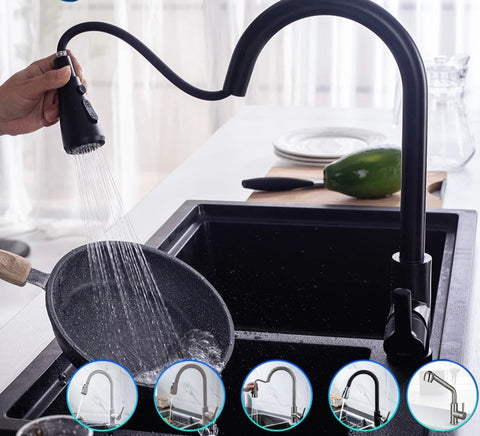 Black Kitchen Tap Pull Out Kitchen Sink Mixer Tap Brushed Nickle Stream Sprayer Head
