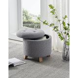 Better Homes &amp; Gardens Round Tufted Storage Ottoman, Gray Faux Linen