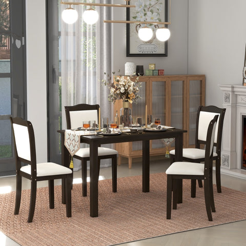 5-Piece Wood Dining Table Set Rectangular Table with Upholstered Chairs