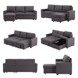 Pull Out Sleeper Sofa Reversible L-Shape 3 Seat Sectional Couch with Storage Chaise