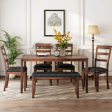 6-Piece Kitchen Simple Wooden Dining Table and Chair with Bench