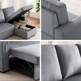 Pull Out Sleeper Sofa Reversible L-Shape 3 Seat Sectional Couch with Storage Chaise