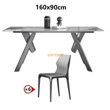 Luxury Rock Slab Dining Tables Dinner Chair Set Stainless Steel Titanium Grey Base