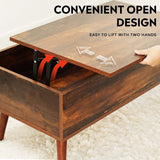 Oak Wood Lift Top Coffee Table Modern Design Compartment Adjustable Lift Tabletop