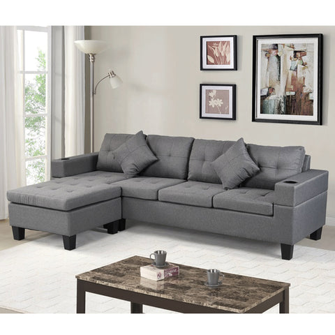Sectional Sofa Set With L Shape Chaise Lounge, cup Holder, And Left Or Right Hand Chaise