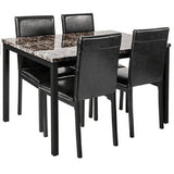 Furniture 5 Piece Metal Dinette Set, Top Dining-Table+4 Black Dining Chair Seats