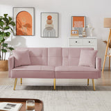 Velvet Futon Sofa Bed with 6 Golden Metal Legs, Sleeper Sofa Couch