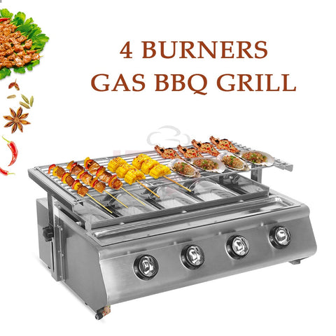 4 Burners Small Size LPG/LNG Barbecue Stove Stainless Steel Griddle Flat Top