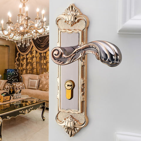 Golden Interior Door Handle Lock Security Anti-Theft Modern Bedroom Wooden Door