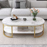 Coffee Table Modern Nordic Luxury Iron White MDF Marble Book Storage Console