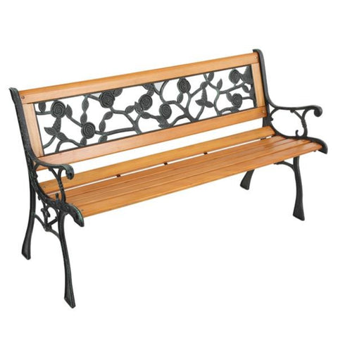 49" Garden Bench Patio Porch Chair Deck Hardwood Cast Iron Love Seat Rose