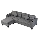 Sectional Sofa Set With L Shape Chaise Lounge, cup Holder, And Left Or Right Hand Chaise