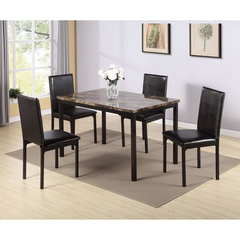 Furniture 5 Piece Metal Dinette Set, Top Dining-Table+4 Black Dining Chair Seats