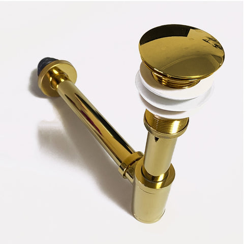 Golden Bathroom Sink Drain Brass Bottle Trap Siphon Filter Pop Up Fixture Stopper Set