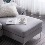 Convertible Sectional Modern Linen Fabric L-Shaped Couch With Chaise Iron Feet
