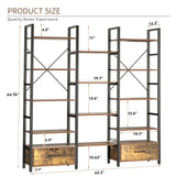 Breezestival Triple Wide 5-Tier Bookshelf with 2 Drawers, Rustic Etagere Book Shelves Display