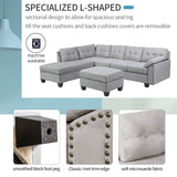 Sectional Sofa Set with Chaise Lounge and Storage Ottoman Nail Head Detail