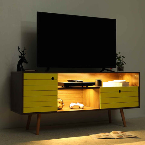 LED TV Stands 60 Inch with Unit Bracket With 2 Drawers and 3 Open Storage Shelf