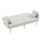 Velvet Futon Sofa Bed with 6 Golden Metal Legs, Sleeper Sofa Couch