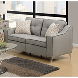 Gray Glossy Polyfber Sofa and Loveseat Furniture Plywood Metal Legs Couch Pillows