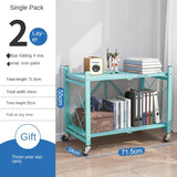 Portable Bookshelf Iron Floor Living Room with Wheels Folding Racks Bedroom Storage