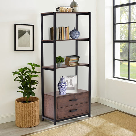 4-Tier Bookshelf Simple Industrial Bookcase Standing Shelf Unit Storage Organizer