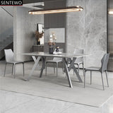 Luxury Rock Slab Dining Tables Dinner Chair Set Stainless Steel Titanium Grey Base