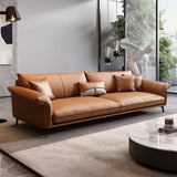 Luxury Italian style leather solid wood sofa leather art simple living room straight row