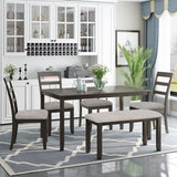 6-Piece Kitchen Simple Wooden Dining Table and Chair with Bench