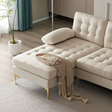 Sofa Beige U-shaped Soft-Covered Armrest Backrest Seat Pull Point Wooden Frame