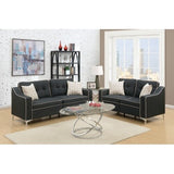 Gray Glossy Polyfber Sofa and Loveseat Furniture Plywood Metal Legs Couch Pillows