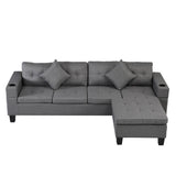 Sectional Sofa Set With L Shape Chaise Lounge, cup Holder, And Left Or Right Hand Chaise