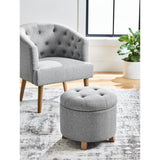 Better Homes &amp; Gardens Round Tufted Storage Ottoman, Gray Faux Linen